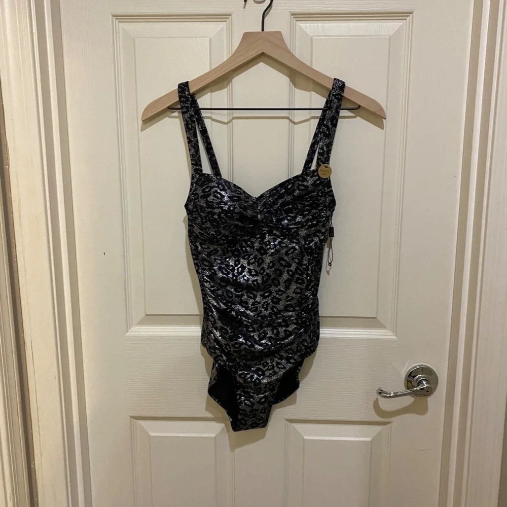 Niptuck- One Piece Swimsuit-Multi Fit cup- Silver Metallic Leopard Print- Size 4 - Picture 2 of 10